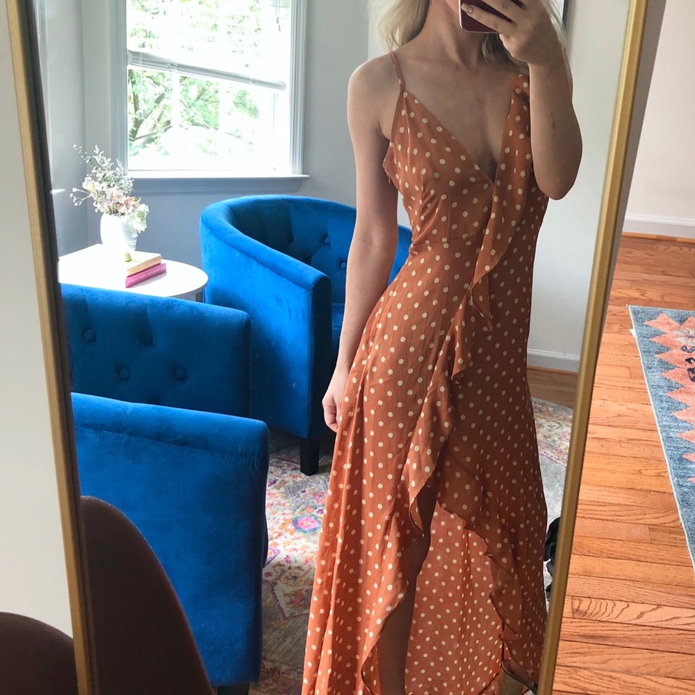 High low ruffle polka dot dress